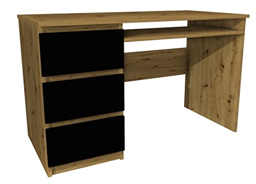 Modi Meble Schreibtisch Artisan Eiche, Schwarze Fronten 120x60cm - Moderner Schreibtisch mit Tastaturablage und 3 Schubladen von Modi Meble