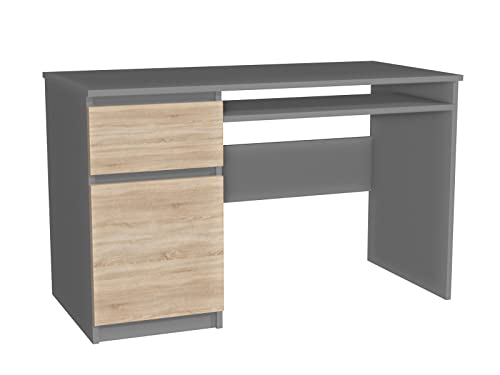 Schreibtisch Grau, Fronten Eiche Sonoma 100x50 cm - Koma II Schreibtisch - Moderner Schreibtisch - Schreibtisch mit Tastaturablage - mit Tastaturablage - Schubladen Linke oder rechte Seite von Modi Meble