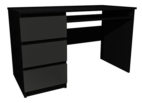 Schreibtisch Schwarz, Graue Fronten 100x50 cm - Koma Schreibtisch - Moderner Schreibtisch - Schreibtisch mit Tastaturablage - mit Schubladen - Schulschreibtisch - Schubladen Linke oder rechte Seite von Modi Meble