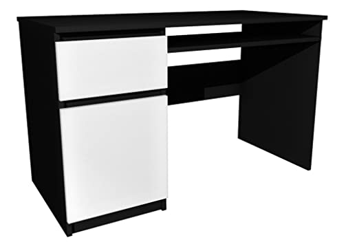 Schreibtisch Schwarz, weiße Fronten 100x50 cm - Koma II Schreibtisch - Moderner Schreibtisch - Schreibtisch mit Tastaturablage - mit Tastaturablage - Schubladen Linke oder rechte Seite von Modi Meble