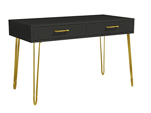 Schreibtisch Schwarz 80x40 cm - Kosmetiktisch - Konsole Modis - Moderner Schreibtisch - Loft Schreibtisch - Glamour Schreibtisch - Metallbeine - Hairpin Legs - Hairpin Beine Gold von Modi Meble