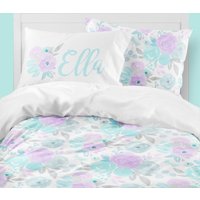 Aquarell Blumen Bettwäsche Set Lila Aqua Tröster Oder Bettdecke von ModifiedTot