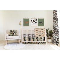 Baby Bettwäsche Set, Leopard Kinderzimmer Dekor, Dschungel Bettwäsche, Gepard, Krippe Blatt, Kissen, Vorhänge, Wandkunst von ModifiedTot