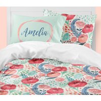Blumen Mädchen Bettwäsche Set Coral Mint Bettbezug von ModifiedTot