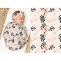 Boho Tropen Floral Swaddle Stirnband, Personalisierte Baby Geschenk, Strick Decke, Mädchen Krippe Bettwäsche, Kinderzimmer, Bettwäsche von ModifiedTot