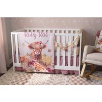 Highland Kuh Baby Mädchenbett Bettwäsche Set Florales Boho Kinderzimmer von ModifiedTot