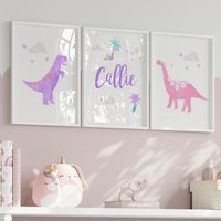 Rosa Dinosaurier Drucke Fürs Kinderzimmer Mädchen Zimmer Dekor, 3Er Set von ModifiedTot