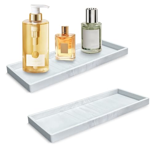 Modixun 2 x Badezimmer-Waschtisch-Tablett, Arbeitsplatte, 30 cm, Silikon-Seifenspender-Tablett für Küchenspüle, WC-Tankhalter, Badezimmer-Thekenhalter für Parfümkerze (Marmorweiß) von Modixun