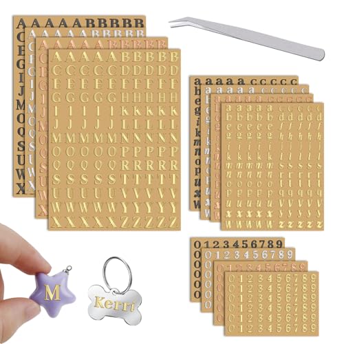 Modixun 4 Farben kleine Buchstaben Aufkleber, 12-Blatt Glitter Metall Legierung Alphabet Zahl Aufkleber, selbstklebende Mini ABC Aufkleber für Harz Scrapbooking mit Pinzette, 4.5mm von Modixun