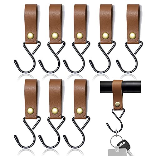 Modixun 8 Stück Leder-S-Haken, Metall-S-förmige Haken zum Aufhängen, Campinghaken, Kinderwagen-Haken, Lederhaken für Mantel, Handtuch, Küche, Badezimmer, Braun von Modixun