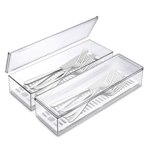 Modixun Besteck-Organizer mit Deckel und Abtropfgestell, Küchenschublade, Besteckkasten, durchsichtiger Geschirr-Utensilienhalter für Löffel, Gabeln, Messer, 2 Stück Modixun Besteck-Organizer mit Deckel und Abtropfgestell, Küchenschublade, Besteckkasten, durchsichtiger Geschirr-Utensilienhalter für Löffel, Gabeln, Messer, 2 Stück von Modixun