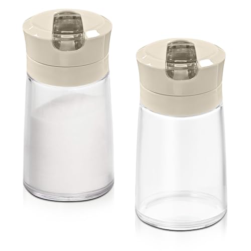 Modixun Glaszuckerspender mit automatischem Klappausguss, beschwerter Ausgießer, Zuckerbehälter, 250 ml, Zuckerdose, Streuglas, Salzdose, Kaffeebar-Zubehör, 2 Stück,Braun von Modixun