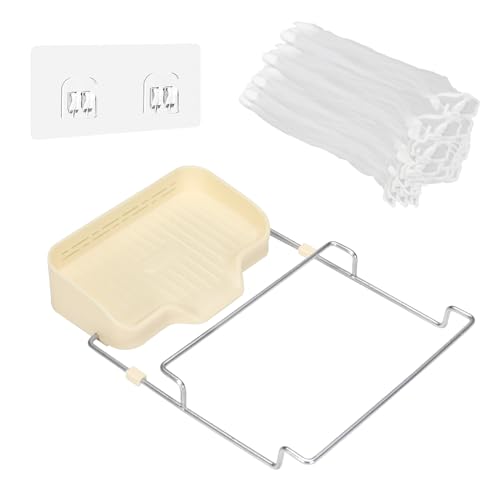 Modixun Küchenspüle-Sieb mit selbstentleerendem Schwammhalter, Edelstahl-Eck-Spülbeckensiebkorb mit 50 Stück Spülbeckenfilter-Netzbeutel, faltbarer Spüle Lebensmittelfänger, Beige von Modixun