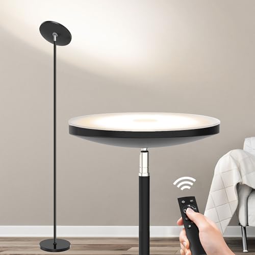 30W Dimmbare LED Stehlampe, 3000-6500K Stehlampe Wohnzimmer, Stehleuchte Deckenfluter LED mit Fernbedienung und Touch-Sensor, Moderne Standleuchten für Schlafzimmer Büro, Schwarz von Modlicht