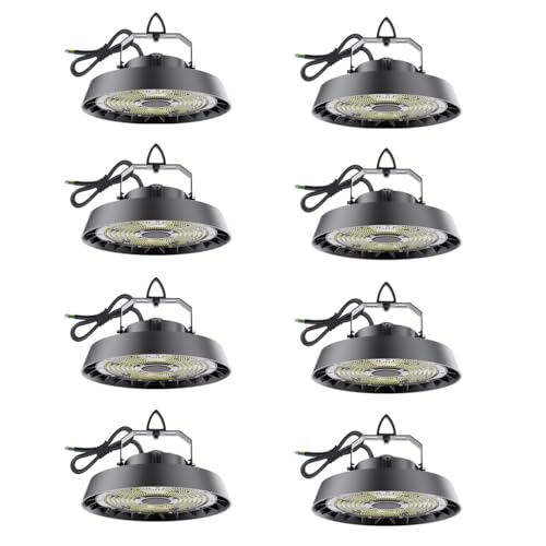 8er LED Hallenstrahler 150W Kaltweiß 5000K | 25500lm 90°Abstrahlwinkel UFO Highbay Industrielampe IP65 Hallenbeleuchtung für Gewerbliche Lager/Werkstatt/Garage leuchte von Modlicht