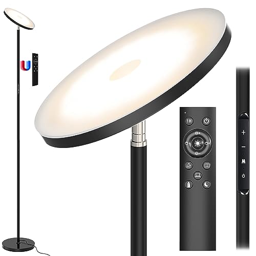 Modlicht 30W Deckenfluter LED Dimmbar Schwarz, 3330lm Stehlampe Wohnzimmer mit 6 Szenemodi, 3000K-6000K Stehleuchte Dimmbar mit Fernbedienung&Touch Steuerung, Standlampe LED für Schlafzimmer, Büro von Modlicht