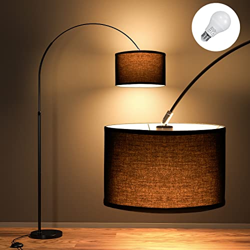 Modlicht Bogenlampe Wohnzimmer Stehlampe JASMIN I Inklusive LED E27 I Schwarzer Stoffschirm 33 cm I Fußschalter I Bogenleuchte Vintage geeignet für Schlafzimmer, Hotel von Modlicht