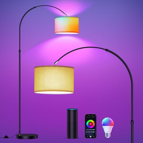 Modlicht Intelligente Stehlampe, funktioniert mit Alexa und Google Home, RGB Stehleuchte dimmbar, Farbwechsel, für Party oder festliche Atmosphäre, WiFi Bogenlampe E27 9W für Wohnzimmer, Schlafzimmer von Modlicht