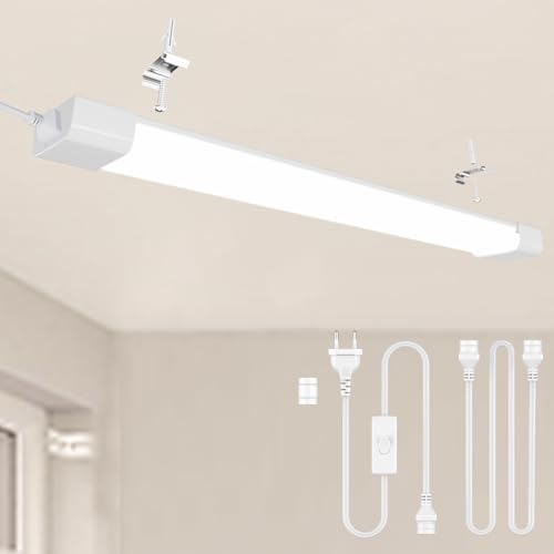 Modlicht LED Feuchtraumleuchte 120CM mit Stecker Plug, 36W 4000k Neutralweiß 4000Lumen Verbindbar Deckenleuchte Feuchtraum Flach, Werkstattlampe Wasserfest IP65 Wannenleuchte für Keller Garage von Modlicht