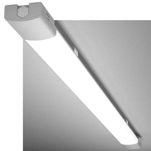 Modlicht LED Feuchtraumleuchte 150CM mit 45W 5000k Kaltlweiß 4950Lumen, Ultraslim Deckenleuchte Feuchtraum Flach Wasserfest IP65 Wannenleuchte Werkstattlampe für Keller Garage, Grau von Modlicht