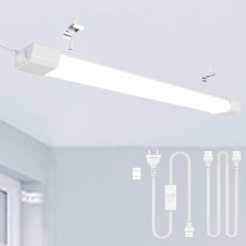 Modlicht LED Feuchtraumleuchte 40CM mit Stecker Plug, 16W 6000k Kaltlweiß 1800Lumen Verbindbar Deckenleuchte Feuchtraum Flach, Werkstattlampe Wasserfest IP65 Wannenleuchte für Keller Garage von Modlicht