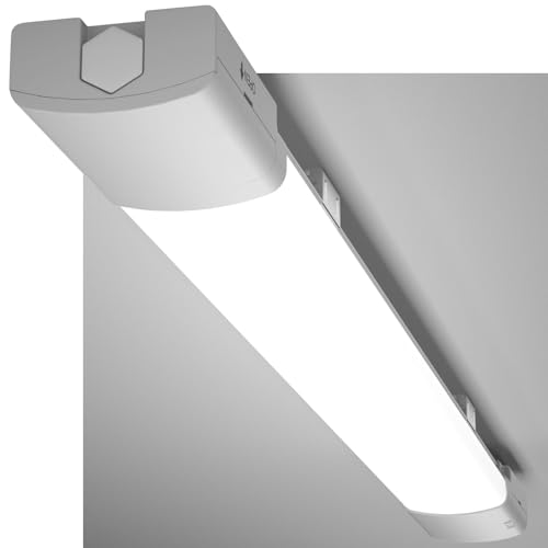 Modlicht LED Feuchtraumleuchte 60CM mit 18W 5000k Kaltlweiß 1980Lumen, Ultraslim Deckenleuchte Feuchtraum Flach Wasserfest IP65 Wannenleuchte Werkstattlampe für Keller Garage, Grau von Modlicht
