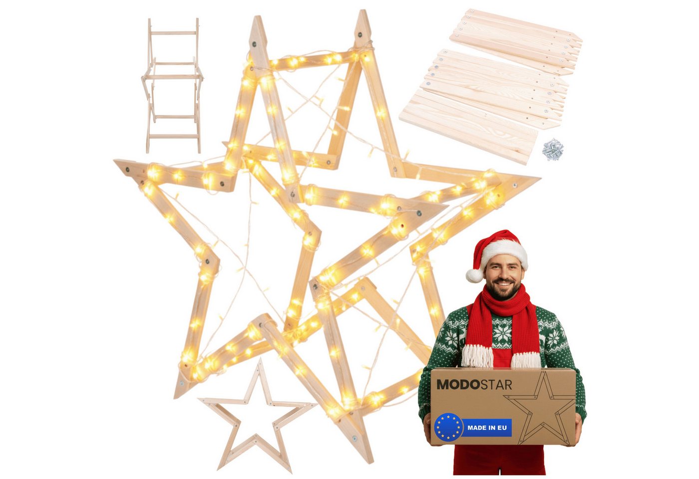 Modo24 Dekostern DIY MODOSTAR Weihnachtsstern Set aus FSC Holz 2D und 3D in 3 Breiten, zum Garten & Terrasse, wetterfest, faltbar & stabil, Weihnachtsdeko Modo24 Dekostern DIY MODOSTAR Weihnachtsstern Set aus FSC Holz 2D und 3D in 3 Breiten, zum Garten & Terrasse, wetterfest, faltbar & stabil, Weihnachtsdeko von Modo24