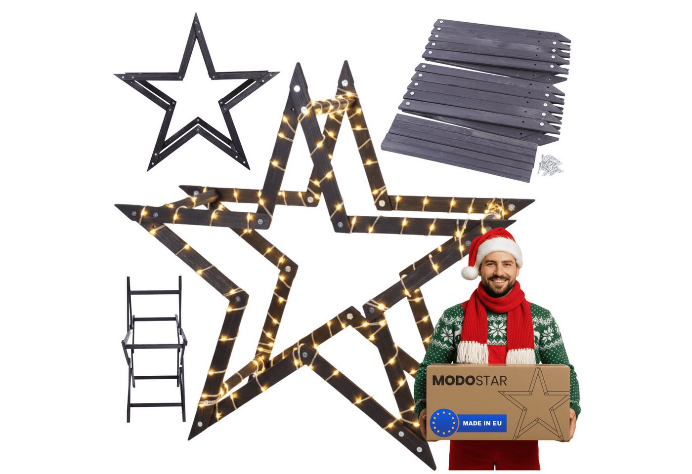 Modo24 Dekostern DIY MODOSTAR Weihnachtsstern Set aus FSC Holz 2D und 3D in 3 Breiten, zum Garten & Terrasse, wetterfest, faltbar & stabil, Weihnachtsdeko Modo24 Dekostern DIY MODOSTAR Weihnachtsstern Set aus FSC Holz 2D und 3D in 3 Breiten, zum Garten & Terrasse, wetterfest, faltbar & stabil, Weihnachtsdeko von Modo24