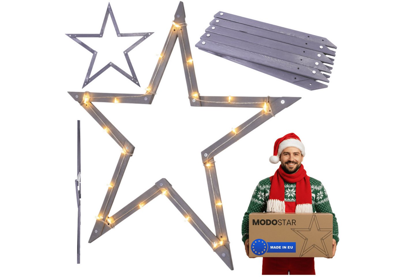 Modo24 Dekostern DIY MODOSTAR Weihnachtsstern Set aus FSC Holz 2D und 3D in 3 Breiten, zum Garten & Terrasse, wetterfest, faltbar & stabil, Weihnachtsdeko Modo24 Dekostern DIY MODOSTAR Weihnachtsstern Set aus FSC Holz 2D und 3D in 3 Breiten, zum Garten & Terrasse, wetterfest, faltbar & stabil, Weihnachtsdeko von Modo24