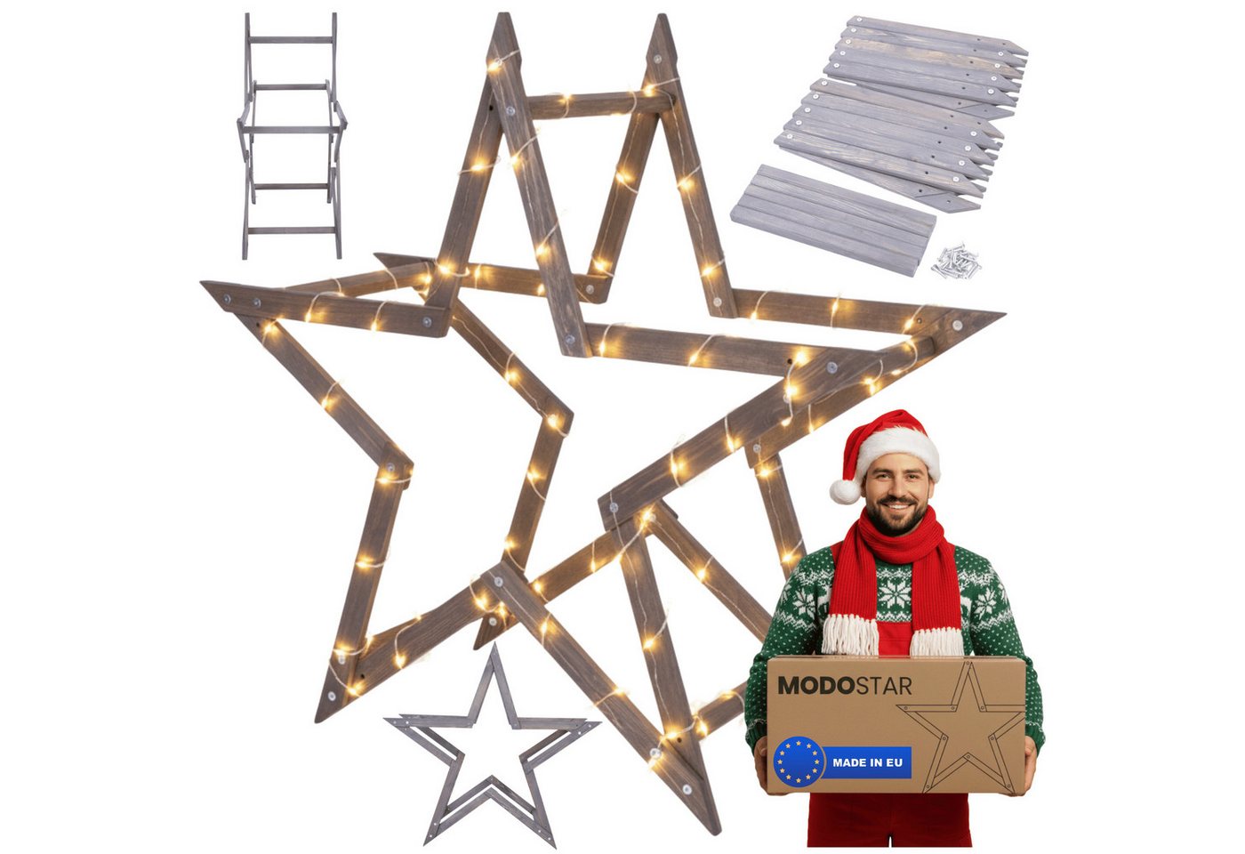 Modo24 Dekostern DIY MODOSTAR Weihnachtsstern Set aus FSC Holz 2D und 3D in 3 Breiten, zum Garten & Terrasse, wetterfest, faltbar & stabil, Weihnachtsdeko Modo24 Dekostern DIY MODOSTAR Weihnachtsstern Set aus FSC Holz 2D und 3D in 3 Breiten, zum Garten & Terrasse, wetterfest, faltbar & stabil, Weihnachtsdeko von Modo24