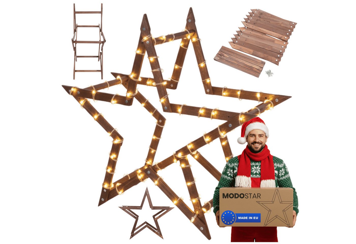 Modo24 Dekostern DIY MODOSTAR Weihnachtsstern Set aus FSC Holz 2D und 3D in 3 Breiten, zum Garten & Terrasse, wetterfest, faltbar & stabil, Weihnachtsdeko Modo24 Dekostern DIY MODOSTAR Weihnachtsstern Set aus FSC Holz 2D und 3D in 3 Breiten, zum Garten & Terrasse, wetterfest, faltbar & stabil, Weihnachtsdeko von Modo24