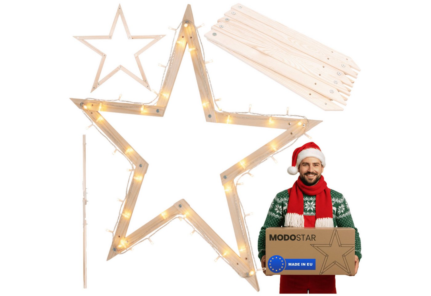 Modo24 Dekostern DIY MODOSTAR Weihnachtsstern Set aus FSC Holz 2D und 3D in 3 Breiten, zum Garten & Terrasse, wetterfest, faltbar & stabil, Weihnachtsdeko Modo24 Dekostern DIY MODOSTAR Weihnachtsstern Set aus FSC Holz 2D und 3D in 3 Breiten, zum Garten & Terrasse, wetterfest, faltbar & stabil, Weihnachtsdeko von Modo24