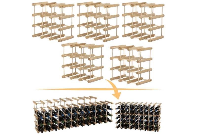 Modo24 Flaschenregal RW7 Eiche Nadelholz Massivholz Für 12 bis 76 Flaschen oder mehr, Weinregal Modular Flaschenregal Weinständer Flaschenständer von Modo24