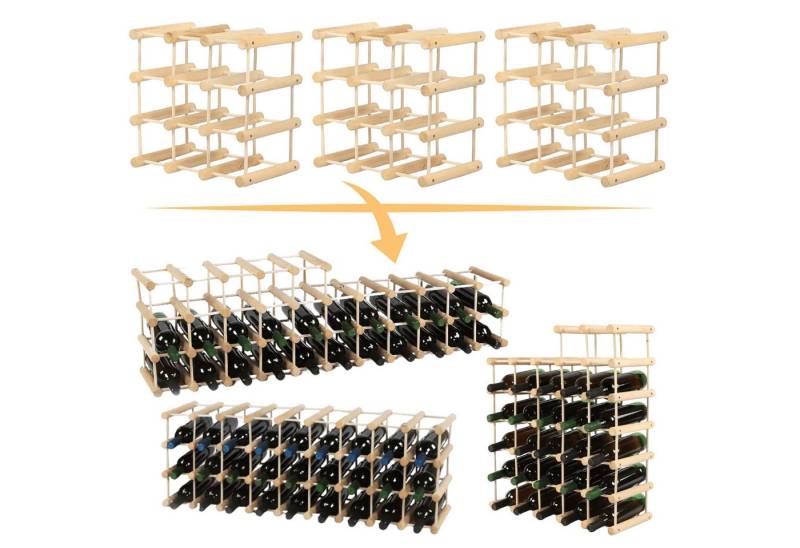 Modo24 Flaschenregal RW7 Eiche Nadelholz Massivholz Für 12 bis 76 Flaschen oder mehr, Weinregal Modular Flaschenregal Weinständer Flaschenständer von Modo24