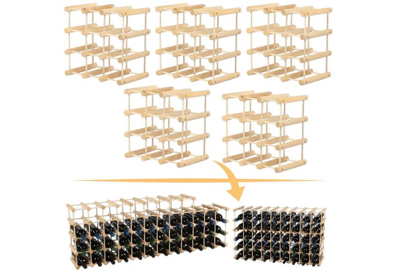 Modo24 Flaschenregal RW7 Eiche Nadelholz Massivholz Für 12 bis 76 Flaschen oder mehr, Weinregal Modular Flaschenregal Weinständer Flaschenständer von Modo24