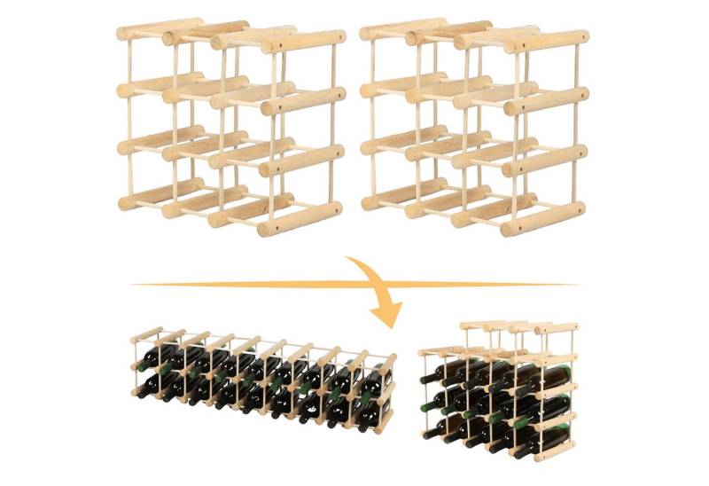 Modo24 Flaschenregal RW7 Eiche Nadelholz Massivholz Für 12 bis 76 Flaschen oder mehr, Weinregal Modular Flaschenregal Weinständer Flaschenständer von Modo24
