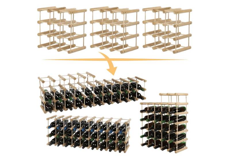 Modo24 Flaschenregal RW7 Eiche Nadelholz Massivholz Für 12 bis 76 Flaschen oder mehr, Weinregal Modular Flaschenregal Weinständer Flaschenständer von Modo24