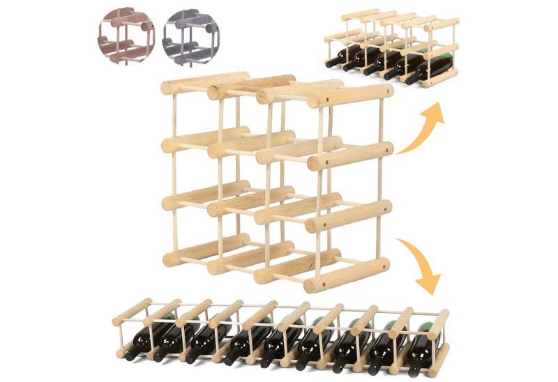 Modo24 Flaschenregal RW7 Eiche Nadelholz Massivholz Für 12 bis 76 Flaschen oder mehr, Weinregal Modular Flaschenregal Weinständer Flaschenständer von Modo24