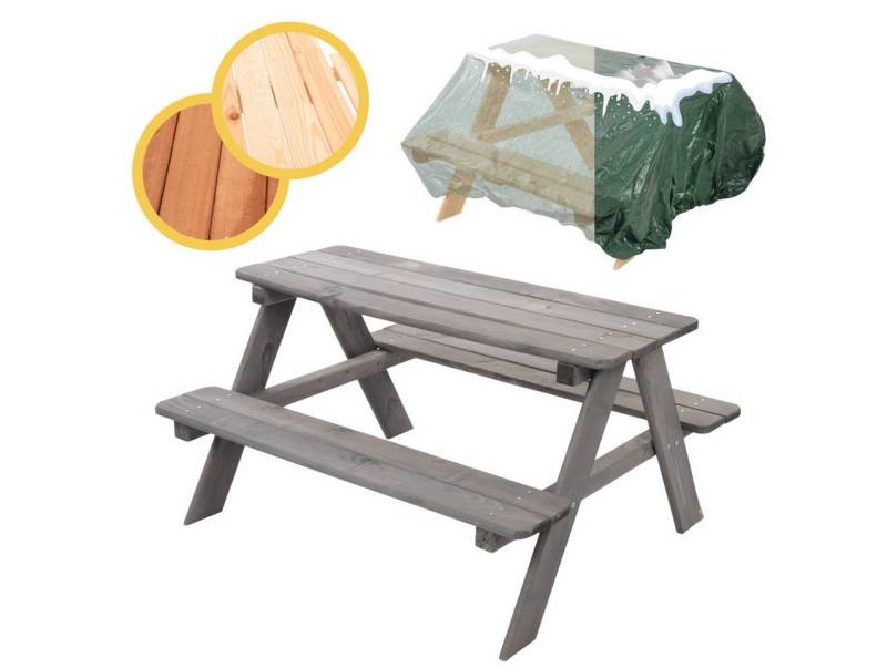 Modo24 Garten-Kindersitzgruppe SPS Kindersitzgarnitur für 4, Massivholz Tisch & Bank 90 x 91 x 50 cm, Gartengarnitur Gartenmöbel, Nachhaltig, Farben, Schutzhülle von Modo24