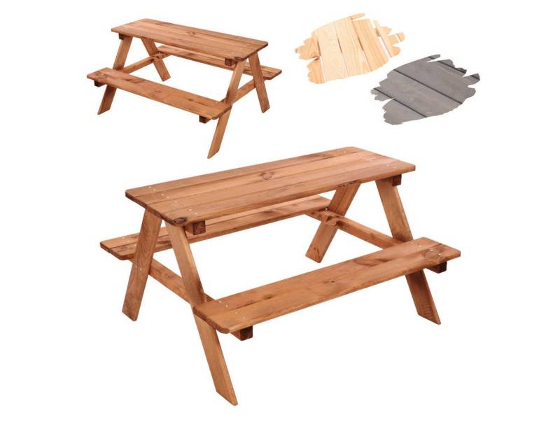 Modo24 Garten-Kindersitzgruppe SPS Kindersitzgarnitur für 4, Massivholz Tisch & Bank 90 x 91 x 50 cm, Gartengarnitur Gartenmöbel, Nachhaltig, Farben, Schutzhülle von Modo24