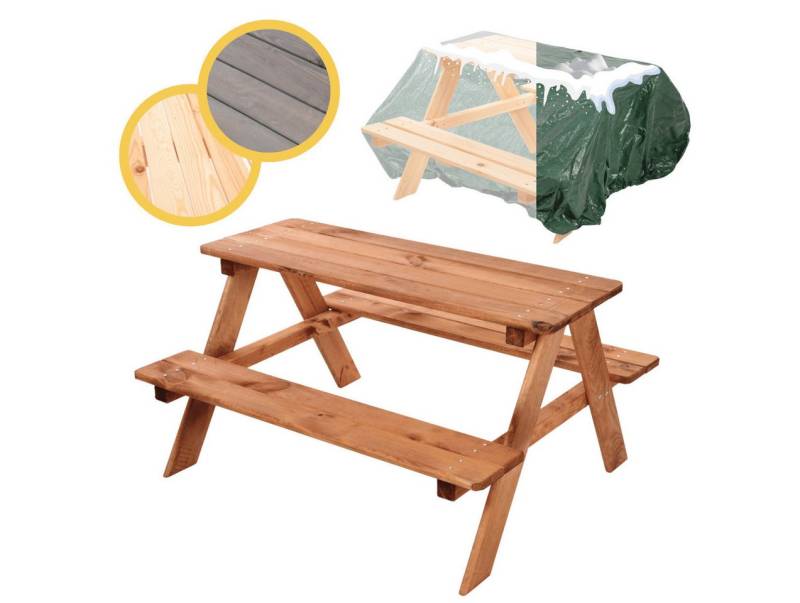 Modo24 Garten-Kindersitzgruppe SPS Kindersitzgarnitur für 4, Massivholz Tisch & Bank 90 x 91 x 50 cm, Gartengarnitur Gartenmöbel, Nachhaltig, Farben, Schutzhülle von Modo24