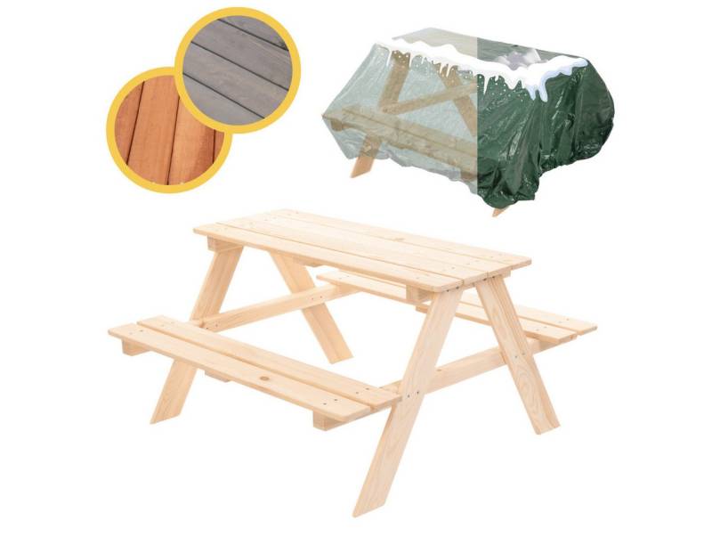 Modo24 Garten-Kindersitzgruppe SPS Kindersitzgarnitur für 4, Massivholz Tisch & Bank 90 x 91 x 50 cm, Gartengarnitur Gartenmöbel, Nachhaltig, Farben, Schutzhülle von Modo24