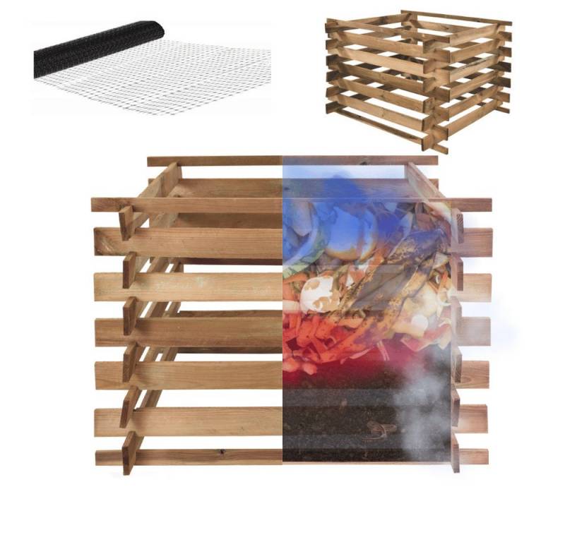 Modo24 Komposter KMP Holzkomposter 600 l Steckkomposter Gartenkomposter, 100 x 100 x 70 cm, Druckimprägniert, 3 Farben mit Maulwurfgitter von Modo24