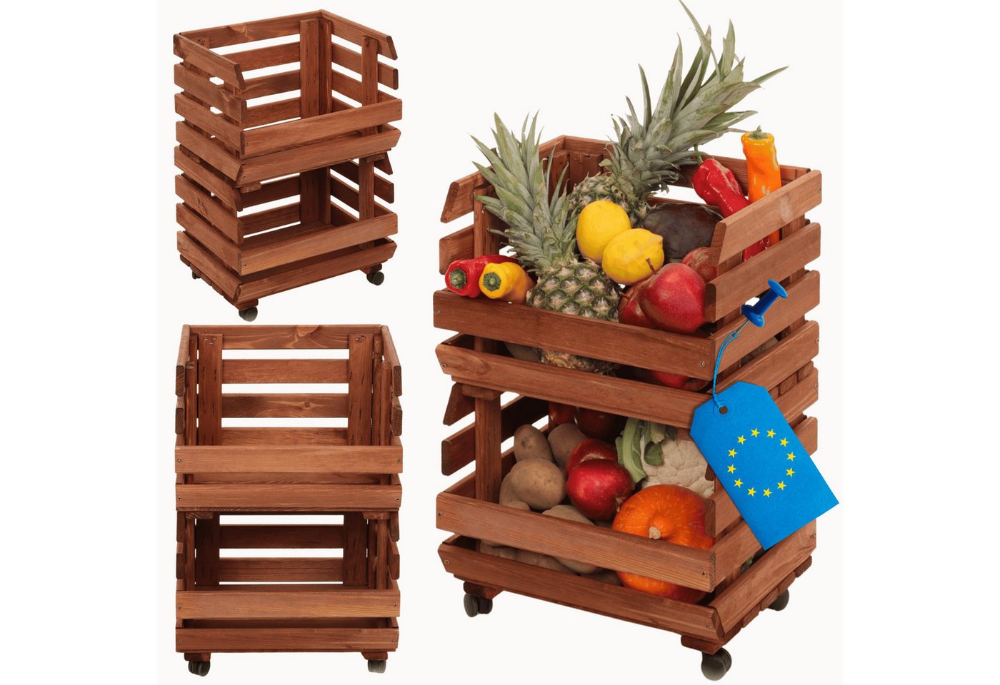 Modo24 Küchenregal Modular Holzregal für Gemüse Obst auf Rollen, Stapelbares Regalsystem, Kartoffelsteige, Küchenregal, Vorratsregal, Gemüseregal, 3 Farben Modo24 Küchenregal Modular Holzregal für Gemüse Obst auf Rollen, Stapelbares Regalsystem, Kartoffelsteige, Küchenregal, Vorratsregal, Gemüseregal, 3 Farben von Modo24