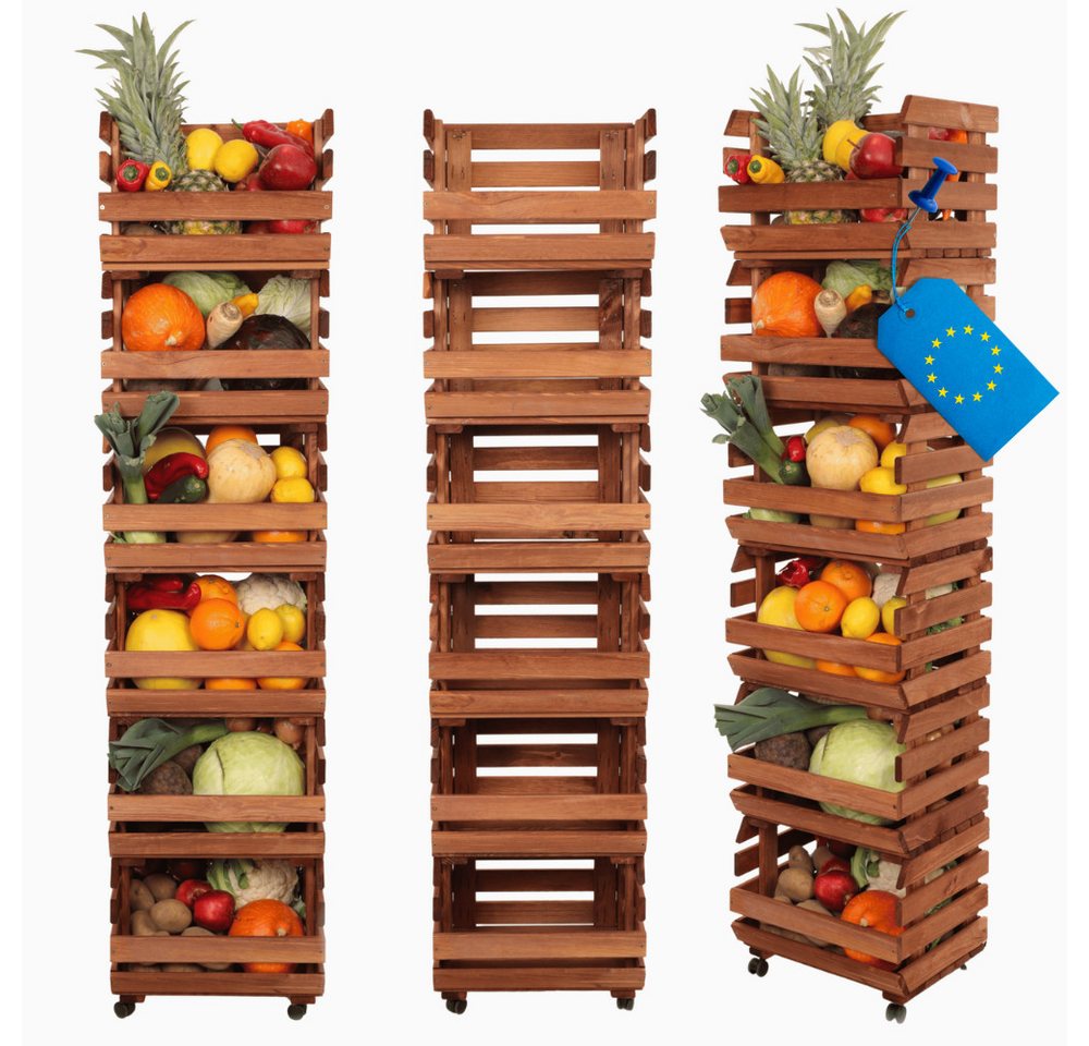 Modo24 Küchenregal Modular Holzregal für Gemüse Obst auf Rollen, Stapelbares Regalsystem, Kartoffelsteige, Küchenregal, Vorratsregal, Gemüseregal, 3 Farben von Modo24