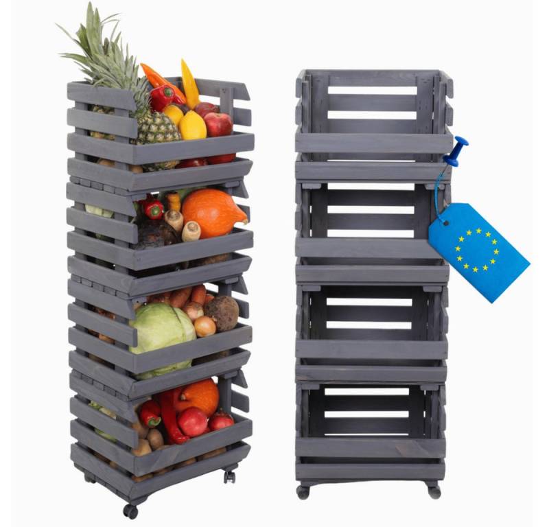 Modo24 Küchenregal Modular Holzregal für Gemüse Obst auf Rollen, Stapelbares Regalsystem, Kartoffelsteige, Küchenregal, Vorratsregal, Gemüseregal, 3 Farben von Modo24