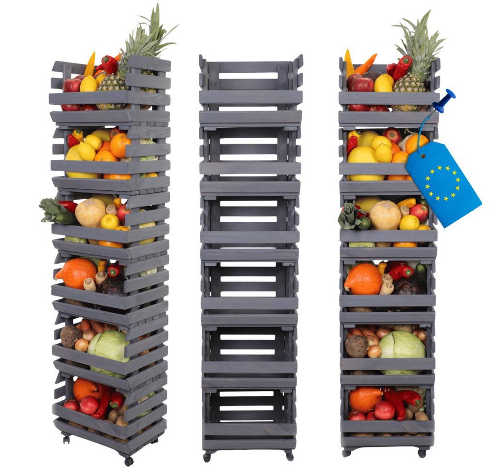 Modo24 Küchenregal Modular Holzregal für Gemüse Obst auf Rollen, Stapelbares Regalsystem, Kartoffelsteige, Küchenregal, Vorratsregal, Gemüseregal, 3 Farben von Modo24