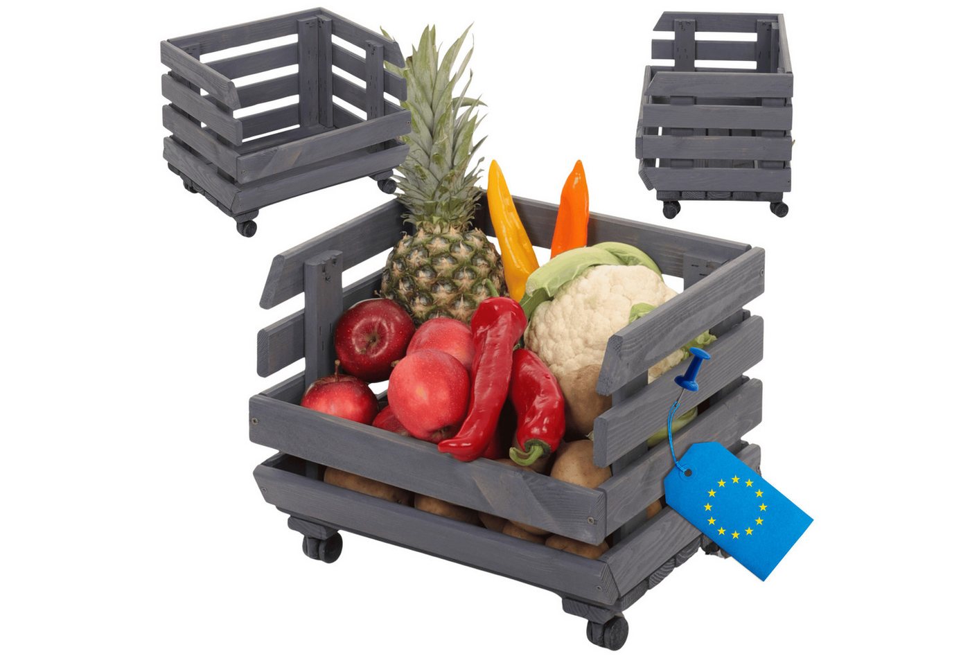 Modo24 Küchenregal Modular Holzregal für Gemüse Obst auf Rollen, Stapelbares Regalsystem, Kartoffelsteige, Küchenregal, Vorratsregal, Gemüseregal, 3 Farben von Modo24