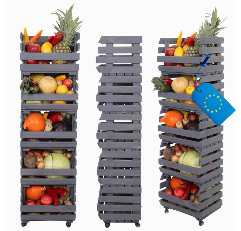 Modo24 Küchenregal Modular Holzregal für Gemüse Obst auf Rollen, Stapelbares Regalsystem, Kartoffelsteige, Küchenregal, Vorratsregal, Gemüseregal, 3 Farben von Modo24