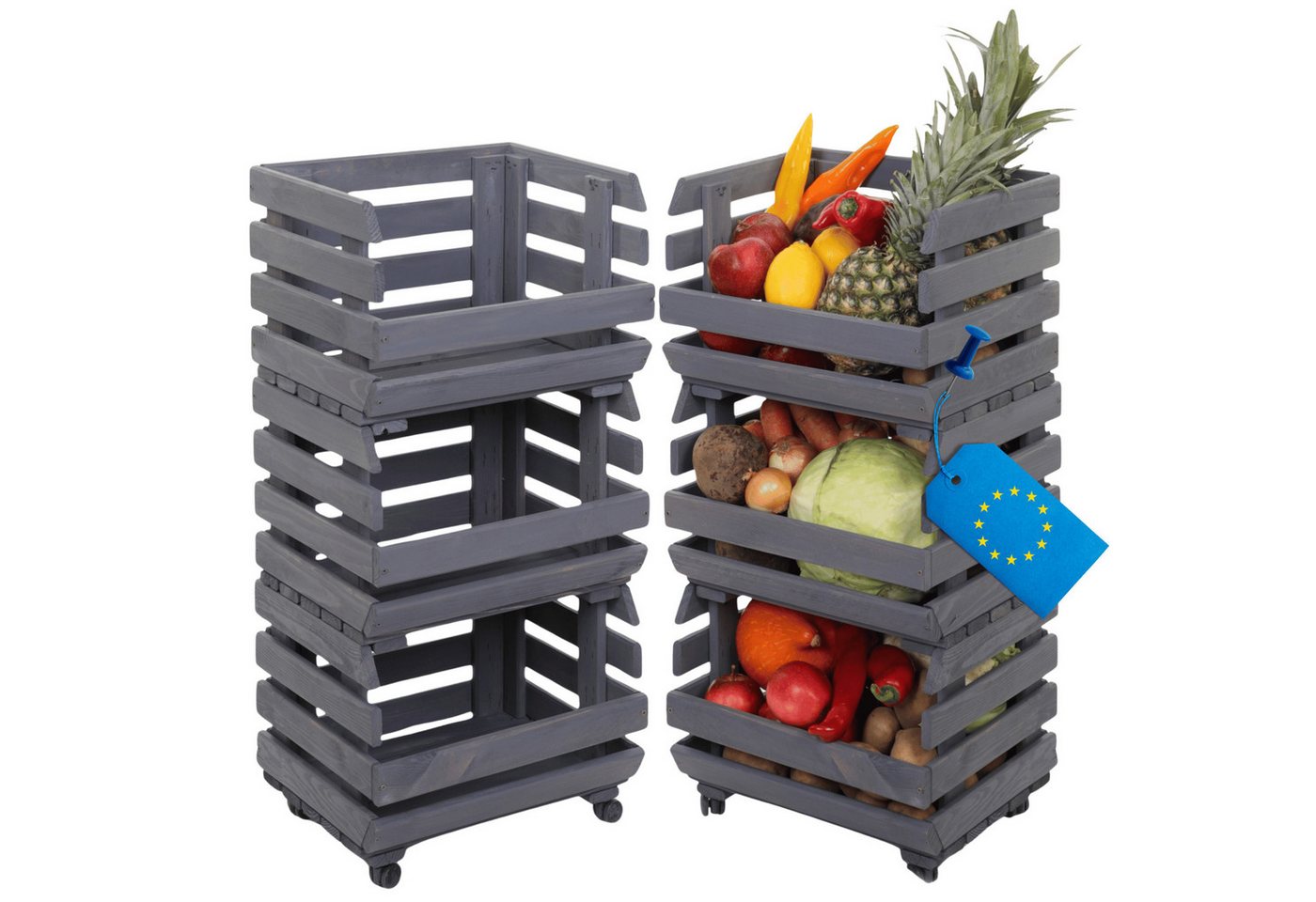 Modo24 Küchenregal Modular Holzregal für Gemüse Obst auf Rollen, Stapelbares Regalsystem, Kartoffelsteige, Küchenregal, Vorratsregal, Gemüseregal, 3 Farben von Modo24